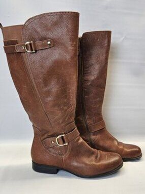 Naturalizer "Jan" Genuine Brown Leather Riding Boots Women's 10M Wide Calf